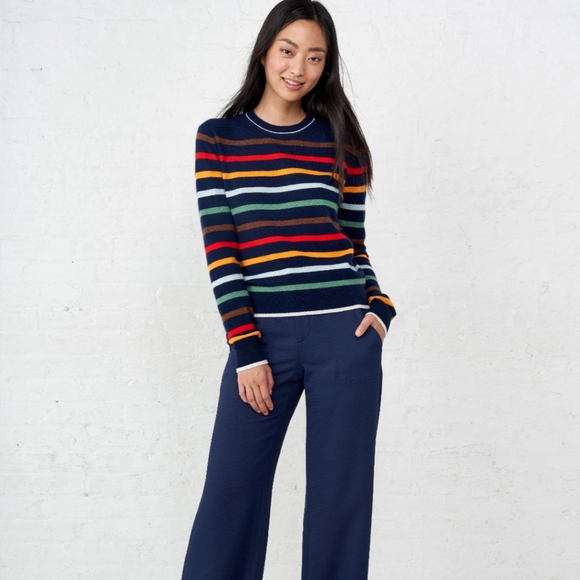 Nwt La Ligne Rainbow Navy Neat Sweater 